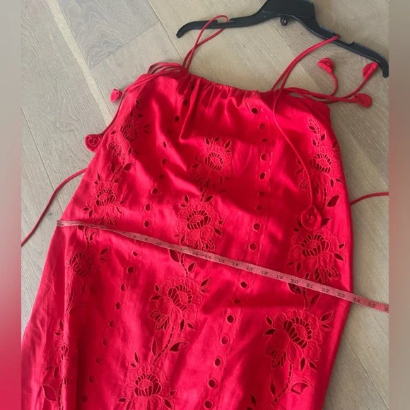 FARM Rio Richelieu Linen Sleeveless Eyelet Dress Tuckernuck Anthropologie Red - Picture 14 of 17